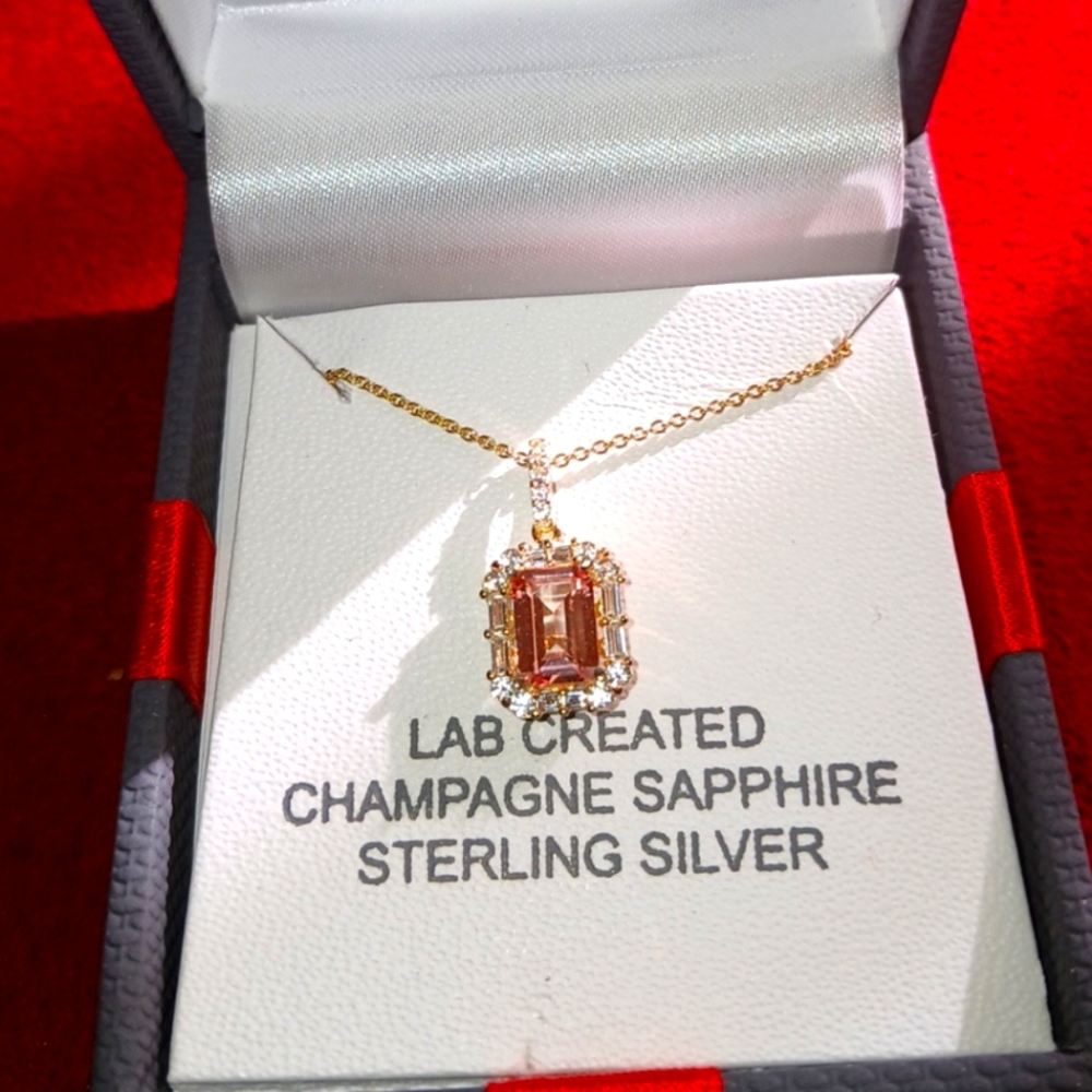NWT Lab Created Champagne Sapphire Necklace NOT GOLD PLATED